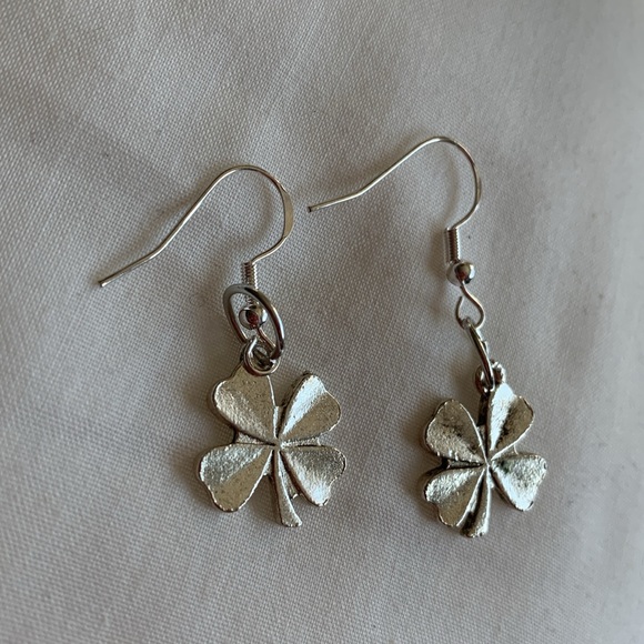 Lucky 4 leaf clover shamrock earrings sterling silver hooks Artisan OOAK - Picture 4 of 6